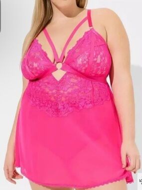 Torrid Floral Lace Strappy Babydoll Hot Pink Plus Size 2x Chemise NWT